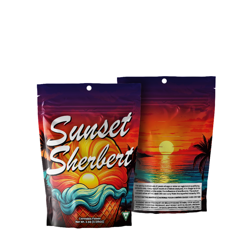 1/8 Oz Pre-Designed Strain Bag Sunset Sherbert Mylar Bag 3.5g