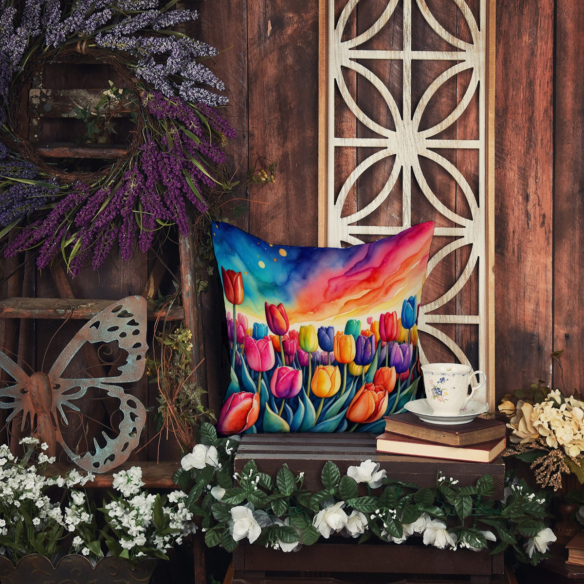 Colorful Tulips Throw Pillow