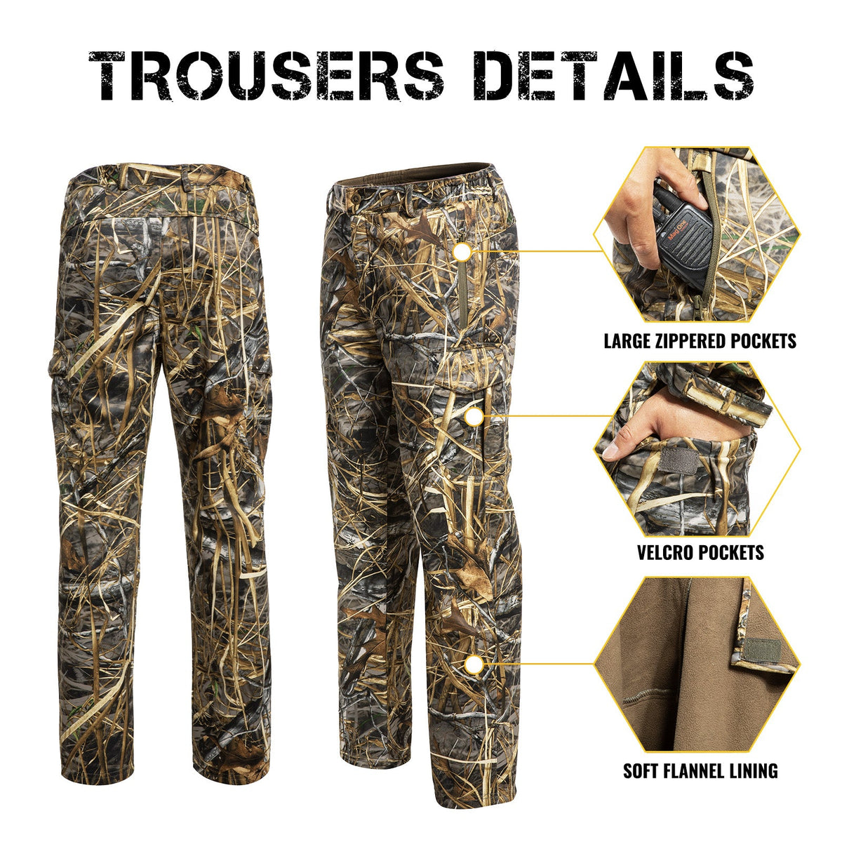 Hunting Pants for Men Camouflage Clothing Gear Windproof Fleece Lined for Winter